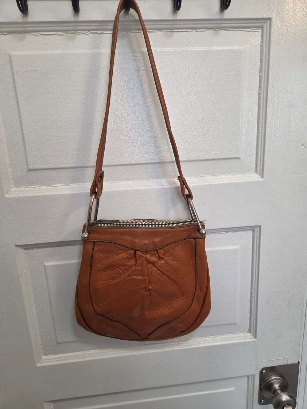 Vintage Serval Leather Shoulder Bag with Metal Clasp Hardware